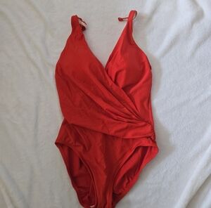 Miraclesuit Red Faux-Wrap One-Piece Swimsuit - Size 10